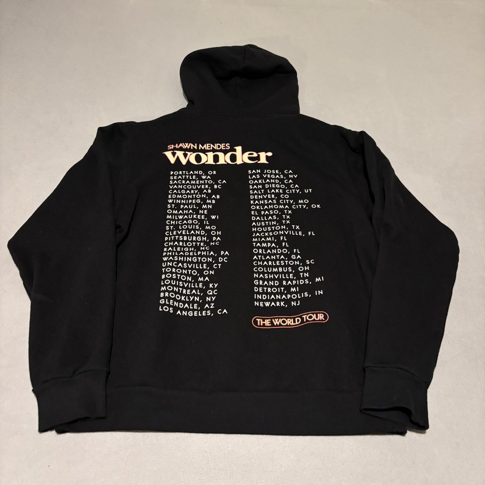 Shawn Mendes Wonder The World Tour 2022 Mens Black Graphic Hoodie Medium Cotton - Picture 4 of 5